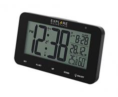EXPLORE SCIENTIFIC NDC-1004-Montre réveil avec température et humidité intérieure, écran LCD 1,8 rétroéclairé, lumière Nocturne, Calendrier, Couleur Noire