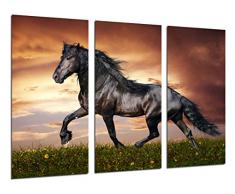 Tableau Moderne Photographique, Impression sur bois, Cheval noir, Nature Paysage, Animaux, 97 x 62 cm, ref. 26459