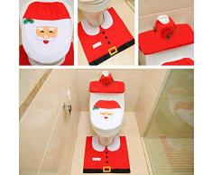 SHATCHI Ensemble de 3 Housses de siège de Toilette et Tapis de Salle de Bain pour Noël Motif père Noël Rouge Taille Unique
