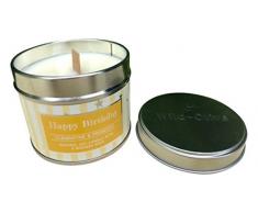 Wild Olive Ltd Joyeux Anniversaire WoodWick Bougie, Cire de soja, Blanc, 6.5Â x 7.8Â x 7.8Â cm