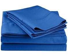 Impressions Superior - Ensemble de Drap de lit, 198 x 203 cm, Doux, rÃ©sistant aux froissements, Ã Coins Profonds, 600 Fils par Pouce carrÃ©, Coton mÃ©langÃ©, Bleu 4 piÃ¨ces