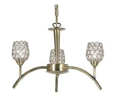 Oaks Lighting 3341 3/AB Koge Lustre finition laiton Antique avec abat-jours en verre orné de strass
