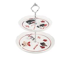 Home Dogs Assiette sur Pied, 2 Etages, Faience, Blanc