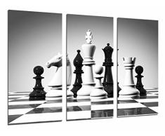 Tableau Moderne Photographique, Impression sur bois, Jeu de société, pièces déchecs noir et blanc,, 97 x 62 cm, ref. 26919