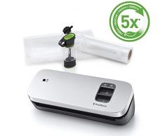 FoodSaver VS1190X Machine Sous Vide Alimentaire Compacte avec Accessoire Portatif, 1 Petit Rouleau et 5 Sacs Sous Vide Petit Format Inclus, argent avec finition noir