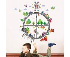 Walplus Autocollant Mural Enfants Transports II Amovible Auto-Adhésif Mural Art Stickers Vinyle Maison Décoration DIY Salon Chambre Bureau Décor Peint Enfants Chambre Cadeau