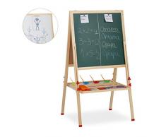 Relaxdays 10027240 Tableau Droit Enfant réglable en Hauteur et magnétique, en Bois, Blanc et à Craie,122-160 x 65 x 69 cm,Nature, métal