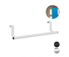 Relaxdays 10027815_49 Serviettes pour Porte et Armoire, accrocher, Tringle en Acier Inoxydable, Tige sans Trous, Cuisine,Blanc, INOX, Plastique, 1