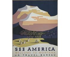 Le Poster Collective vintage R. Halls voir AmÃ©rique Bienvenue Ã Montana WPA Cheval animaux Art DÃ©co de voyage Poster format A3Â 29.7Â cm x 42Â cm Impression de qualitÃ©, bois, Multicolore, 42Â x 29.7Â x 42Â cm