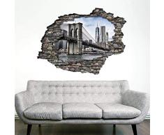 Wallflexi Stickers muraux Pont de Brooklyn Art Mural muraux Amovible Autocollant Stickers pour Chambre denfant Kindergarden Enfants Salle Restaurant Café Hôtel Bureau Décoration, Multicolore
