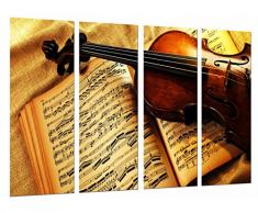 Tableau Moderne Photographique, Impression sur bois, Violon sur la partition musicale, 131 x 62 cm, ref. 26764