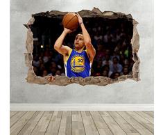 Wall Decor 247 Sticker Mural 3D Stephen Curry Smashed Breakout pour Chambre Ã Coucher garÃ§ons Filles Basketball â Paysage Moyen 50 cm (l) x 35 cm (h)