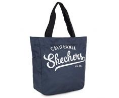 Skechers S906 Sac à main pour femme avec poignée double courte et longue en toile légère, pratique et polyvalente, plusieurs compartiments pour usage quotidien Bleu nuit Taille unique