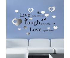 WALPLUS Sticker Mural Coeurs Miroir Art Romantique avec Citation Live Laugh Love Saint-Valentin Cadeaux Autocollant Mur Amovible Autocollants, Multicolore, 145Â x 110Â cm