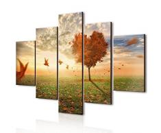 Lupia Tableau Moderne 5 pièces en Bois Vogue 66 x 115 cm Feuilles au Vent