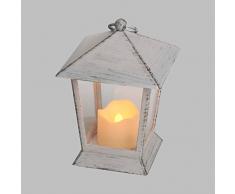 Lanterne Blanche Antique avec Bougie à Piles, Hauteur 17 cm, LED Blanc Chaud