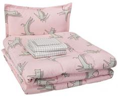 AmazonBasics Lit en Microfibre Douce et Facile à Laver pour Enfant, Chat Rose, Jumeau