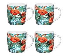 Kitchen Craft Lot de 4 Tasses en Porcelaine Anglaise Motif Floral Multicolore 425 ML, Porcelaine, Multicolore, 425 ML, Set of 4