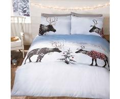 Just Contempo Parure de housse de couette rennes, double, blanc, Polycoton, Blanc, King