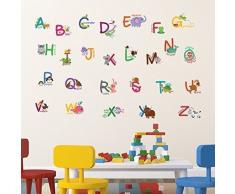 Walplus Autocollant Mural Faune Animal Alphabet Amovible Auto-Adhésif Art Autocollant Murals Crèche Restaurant Café Hôtel Construction Bureau Maison Décoration