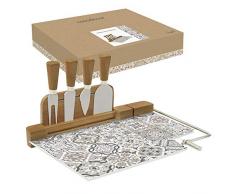 Easy Life 810CADG COFFRET PLATEAU A FROMAGE 31,5X20CM EN VERRE ET BAMBOU CASA DECOR GREY, Multicouleur