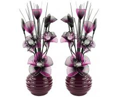 Flourish Creative Florals Paire de Fleurs artificielles Violettes Assorties, Verre, Purple/Black in Purple Vase, 11.5 x 11 x 32 cm