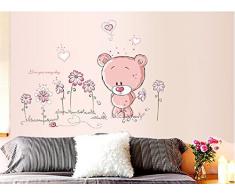 Walplus 50x70 cm Mural Autocollants Rose Mignon Ours en Peluche Amovible Auto-Adhésif Art Stickers Vinyle Maison Décoration DIY Salon Chambre Bureau Décor Peint Enfants Cadeau, Multicolore