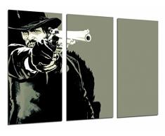Tableau Moderne Photographique, Impression sur bois, Bandit, Gunman Revolver pointant, noir et blanc, 97 x 62 cm, ref. 26926