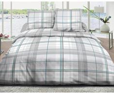 Le linge de Jules Parure Drap Plat + Drap-Housse 140x190 + 2 T - Pur Coton 57 Fils - Bristol Bleu