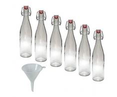 Viva Haushaltswaren Lot de 6 Bouteilles en Verre avec Fermeture par étrier 0,5 l. Entonnoir à remplir Vous-même
