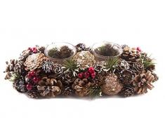 EUROCINSA Réf. 29023 Set de 3 photophores avec Verre pour 2 Bougies sur Base dananas givrés et berrys Rouges 22 x 9 x 14 cm 1 Set, Marron/Vert, Taille Unique.