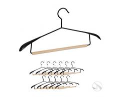 Relaxdays 10029425_46 Costume Traverse, Set de 12, Cintre Pantalon, Ã©paule Large, Bois mÃ©tal, Noir, Fer