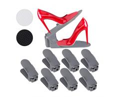 Relaxdays 10025541_709 jeu de 8 supports réglable, Organisateur de rangement chaussures, antidérapant, gris foncé, PP, 20 x 10,5 x 26 cm