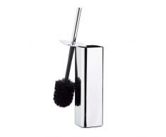Relaxdays Porte brosse WC support brosse toilettes métal argenté réfléchissant tête changeable HxlxP: 38,5 x 8 x 8 cm, argent/noir