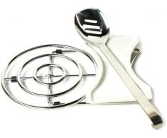 KIMCO Dessous de Plat Unique avec Repose-cuillère en céramique, Chrome/Vanille