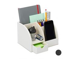 Relaxdays 10029947_49 Organiseur de Bureau en Cuir Artificiel, Rangement de Table avec tiroir, 4 Compartiments, 13x19x15 cm, Blanc, polyuréthane (PU), Carton, Tissu, 1