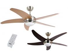 Bastilipo 7777-Malibu Ventilateur de plafond LED en nickel avec télécommande et pales réversibles