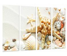Tableau Moderne Photographique, Impression sur bois, Sédiments de sable, Ãtoile de mer, Conch Shells, Bath, 131 x 62 cm, ref. 27086