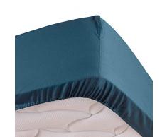 douceur dintérieur Percaline DRAP HOUSSE 2 PERSONNES, Bleu, 160 x 200 CM