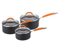 Joe mèches 11658 facile Release Aluminium Antiadhésif Cookware-3 3 pièces de casseroles, Noir et Orange