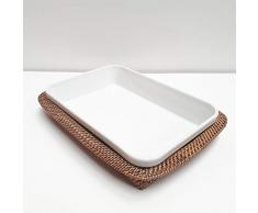 BYRMAY I Plat rectangulaire porcelaine L I Rotin