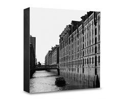 COGNOSCO HG-HH104 Tableau Mural en Bois avec Photo architecturale Hambourg Noir/Blanc 15 x 15 cm