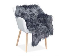 Relaxdays 10023724_566 Tapis Fausse Fourrure, Aspect Peau de bête Agneau Mouton Plaid, jetée de lit, Chaise, 120x70 cm, Gris, Acrylique, Polyester, 1 élément
