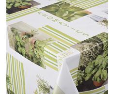 Venilia AROMATICS Nappe Green Herbs Linge de Table Toile cirée Maintenance réduite hydrophobes, Polyester, PVC, Ronde, 140 x 140 cm, 55009