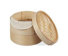 Relaxdays 10027850 cuiseur Vapeur Bambou, Panier Asiatique avec 2 Ã©tages, pour Dim Sum, Riz, Bamboo Steamer, Ã 20,5 cm, Nature