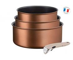 Tefal INGENIO ECO-Respect Lot 3 casseroles Induction 16/18/20 cm (1,5/2,1/3 L) + 1 poignée Amovible Argile Moonlight L6759003