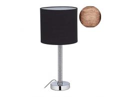 Relaxdays 10028406 chevet, Lampe, Abat-jour rond, Eclairage de table, Ampoules E27, H x D : 50 x 23 cm, noir, métal, tissu, verre, 1 élément