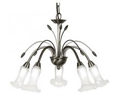 Oaks Lighting 3128/5 que Sadon Plafonnier en argent ancien avec diffuseurs tulipe en verre opalin
