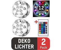 ANSMANN Lot de 2 lampes LED décoratives avec télécommande â Lampe décorative IP68 étanche avec changement de couleur RVB 12 couleurs Idéal pour la terrasse, le jardin, la table, les fêtes â à 7 cm