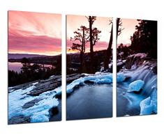 Tableau Moderne Photographique, Impression sur bois, Paysage Forêt Hiver Coucher de soleil, 97 x 62 cm, ref. 26383